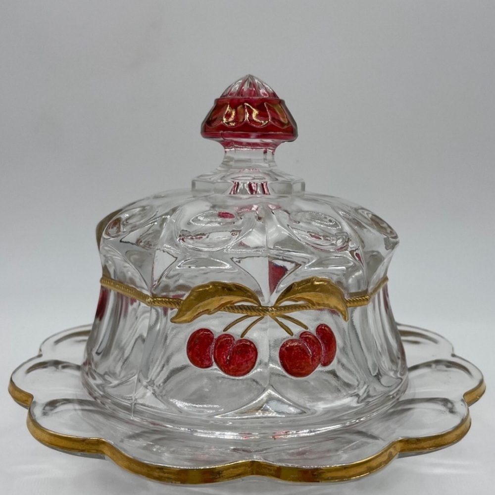Elegant butter Dish with Lid - Red and Gold Accents